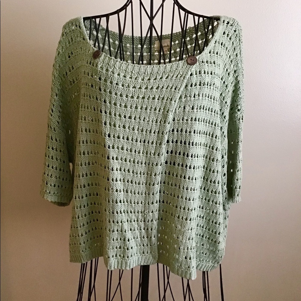 LISTICLE open knit elbow sleeve cardigan sweater - Picture 1 of 8
